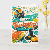 Atomic Mid Century Thanksgiving Turkey Pumpkin Karte (Gelbe Blume)
