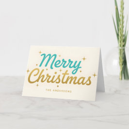 Atomic Midcentury Script Merry Christmas Feiertagskarte