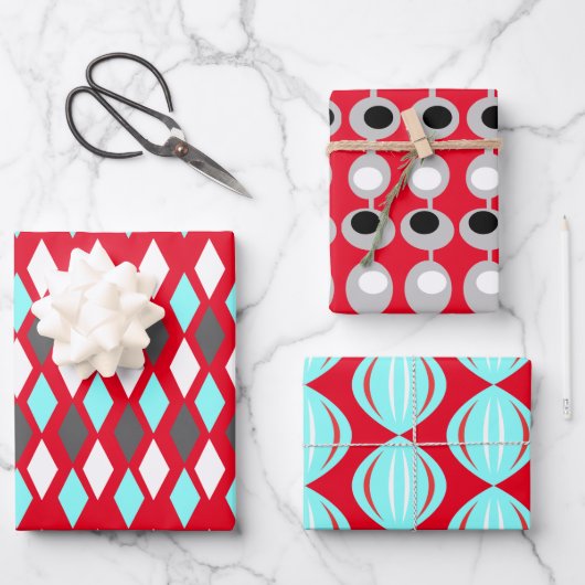 Atomic Patterns aus der Mitte des Jahrhunderts auf Geschenkpapier Set (Vorderseite)