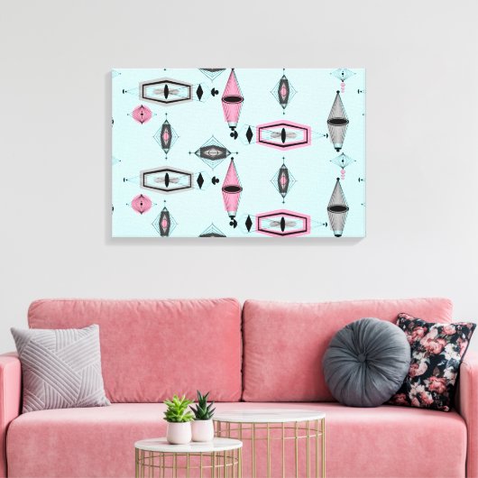 Atomic Pink & Grey Pattern Wrapped Canvas Leinwanddruck (Insitu (Wohnzimmer))