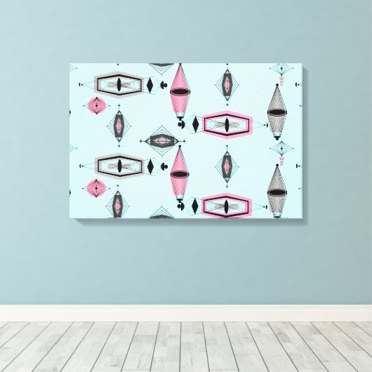 Atomic Pink & Grey Pattern Wrapped Canvas Leinwanddruck (Insitu (Holzboden))