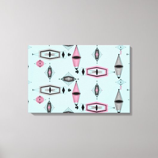 Atomic Pink & Grey Pattern Wrapped Canvas Leinwanddruck (Vorderseite)