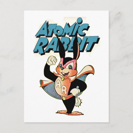 Atomic Rabbit lustige Cartoon-Kunst Superheld Postkarte (Vorderseite)