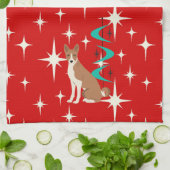 Atomic Retro Basenji Dog Red Starburst Mid Century Geschirrtuch (Gefaltet)