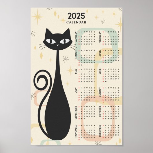 Atomic Retro Black Cat Mid Century 2025 Kalender Poster (Vorne)