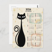 Atomic Retro Black Cat Mid Century 2026 Kalender Postkarte (Vorne/Hinten)