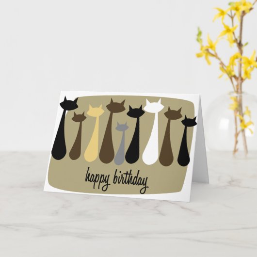 Atomic Retro Cat Happy Birthday Card (Erdtönen) Karte (Gelbe Blume)