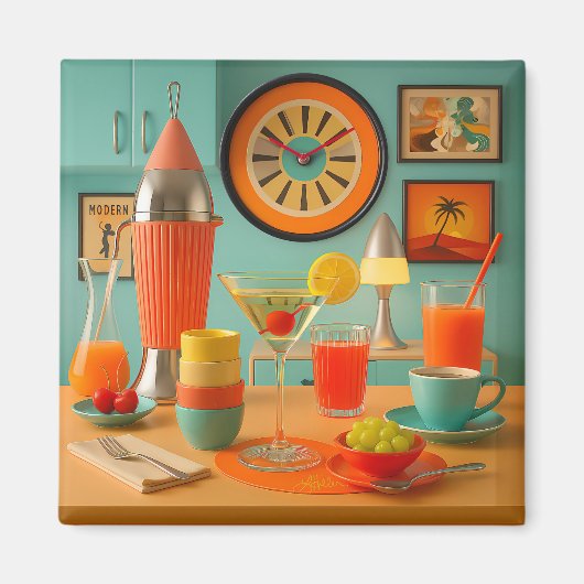 Atomic Retro Futuristische Martini Frühstücksbar Magnet (Vorne)