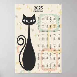 Atomic Retro Schwarze Katze Mid Century 2025 Kalen Poster