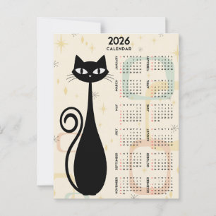 Atomic Retro Schwarze Katze Mid Century 2026 Kalen Postkarte