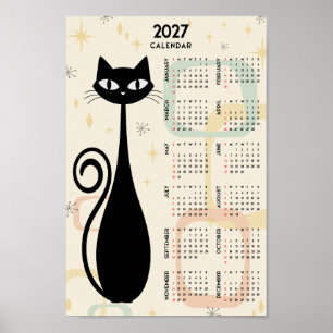 Atomic Retro Schwarze Katze Mitte des Jahrhunderts Poster