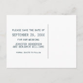 Atomic Save the Date Postcard, blau Ankündigungspostkarte (Rückseite)