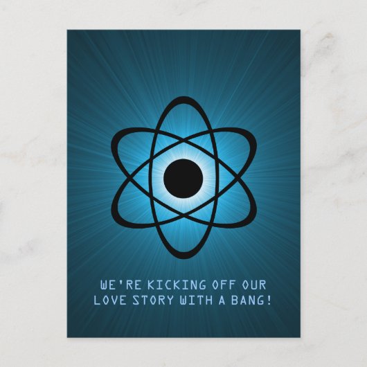 Atomic Save the Date Postcard, blau Ankündigungspostkarte (Vorderseite)