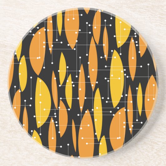 Atomic, schwarz-orange geometrisches Muster. Getränkeuntersetzer (Vorne)