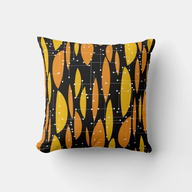 Atomic, schwarz-orange geometrisches Muster. Kissen (Vorderseite)