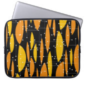 Atomic, schwarz-orange geometrisches Muster. Laptopschutzhülle (Vorderseite)