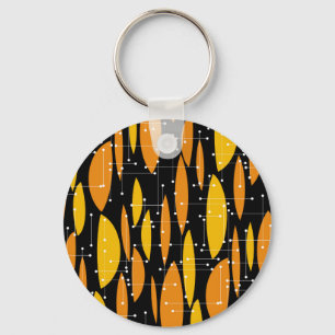 Atomic, schwarz-orange geometrisches Muster. Schlüsselanhänger