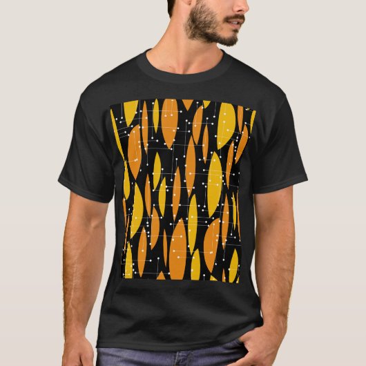 Atomic, schwarz-orange geometrisches Muster. T-Shirt (Vorderseite)
