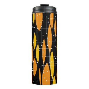 Atomic, schwarz-orange geometrisches Muster. Thermosbecher
