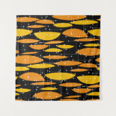 Atomic, schwarz-orange geometrisches Muster. Wandteppich (Vorderseite (Horizontal))