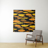 Atomic, schwarz-orange geometrisches Muster. Wandteppich (Beispiel (Horizontal))
