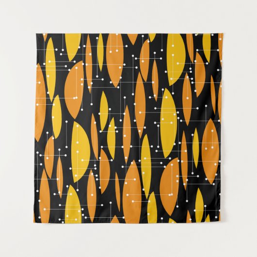 Atomic, schwarz-orange geometrisches Muster. Wandteppich (Vorderseite)