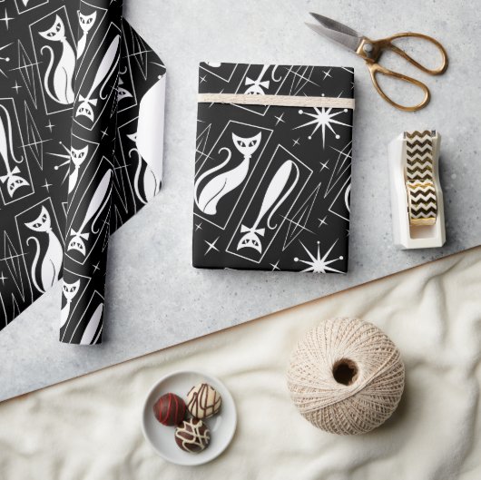 Atomic Star Cat MidCentury Modern Christmas MCM Geschenkpapier (Kunsthandwerk)