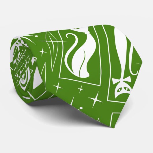 Atomic Star Cat MidCentury Modern Christmas MCM Krawatte (Gerollt)