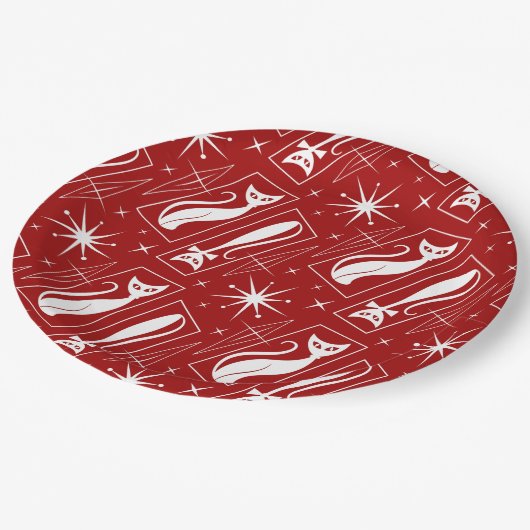 Atomic Star Cat MidCentury Modern Christmas MCM Pappteller (Schrägansicht)