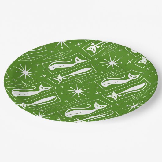 Atomic Star Cat MidCentury Modern Christmas MCM Pappteller (Schrägansicht)