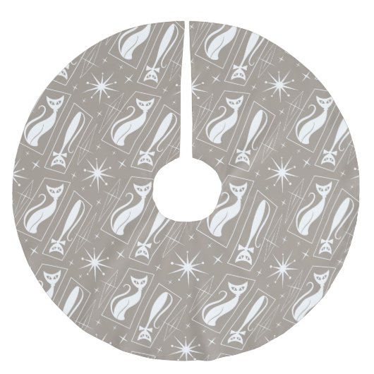 Atomic Star Cat MidCentury Modern Christmas MCM Polyester Weihnachtsbaumdecke (Vorderseite)