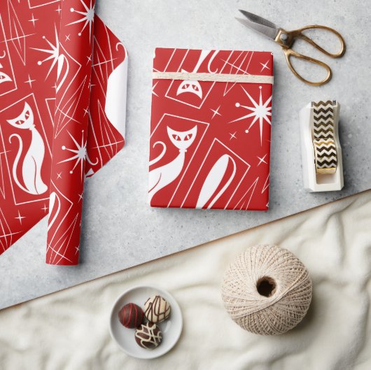 Atomic Star Cat MidCentury Modern Christmas MCM Re Geschenkpapier (Kunsthandwerk)