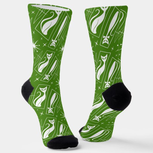 Atomic Star Cat MidCentury Modern Christmas MCM Socken (Gewinkelt)