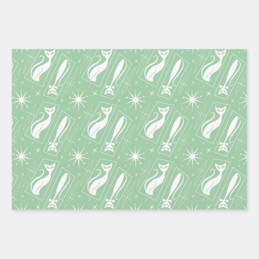 Atomic Star Cat MidCentury Modern Christmas Pastel Geschenkpapier Set (Vorderseite 3)