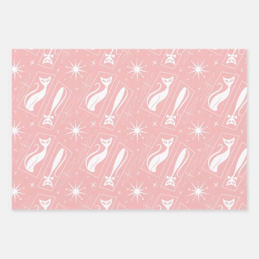 Atomic Star Cat MidCentury Modern Christmas Pastel Geschenkpapier Set (Vorderseite 2)