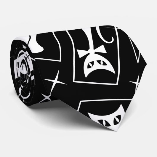 Atomic Star Cool Cat MidCentury Moderne MCM MOD Krawatte (Gerollt)