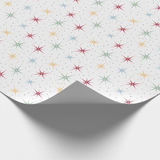 Atomic Starburst and Dots Pattern Midcentury Geschenkpapier (Ecke)