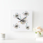Atomic Starburst Mid Century Modern Colorful Quadratische Wanduhr (Zuhause)