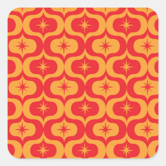 Atomic Starbursts on Red and Orange Ogee Pattern  Quadratischer Aufkleber