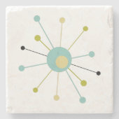 Atomic Sternexplosion Aqua Blue Yellow Mid Mod Steinuntersetzer (Vorderseite)