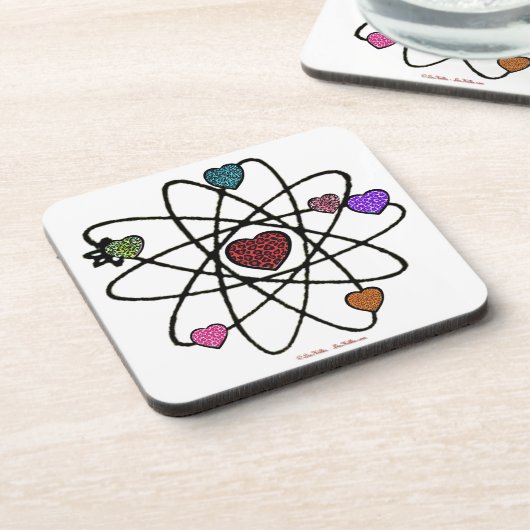 Atomic Valentine Leopard Print Hearts Getränkeuntersetzer (Linke Seite)