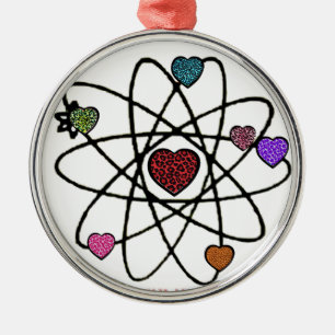 Atomic Valentine Leopard Print Hearts Silbernes Ornament