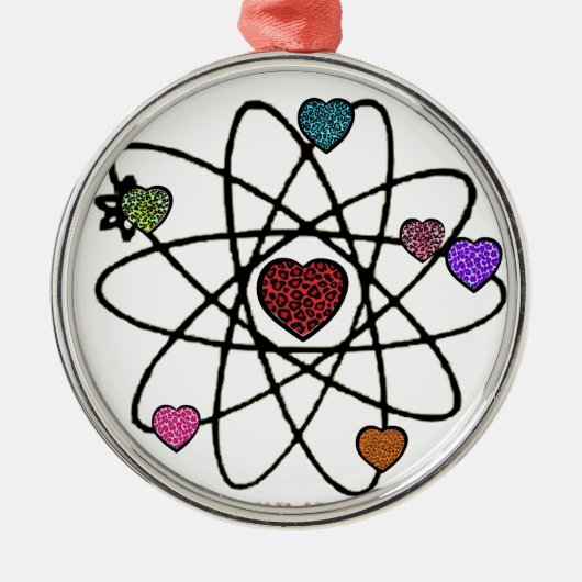 Atomic Valentine Leopard Print Hearts Silbernes Ornament (Vorne)