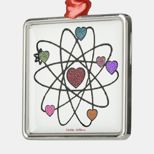 Atomic Valentine Leopard Print Hearts Silbernes Ornament (Links)