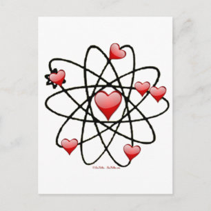 Atomic Valentine Red Hearts Feiertagspostkarte