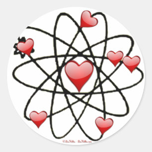Atomic Valentine Red Hearts Runder Aufkleber