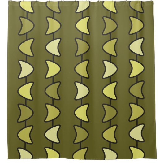 Atomische Ära Boomerangs Olive Green Duschvorhang (Vorderseite)
