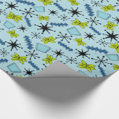 Atomische Blues und Green auf blauem Medium Geschenkpapier (Ecke)