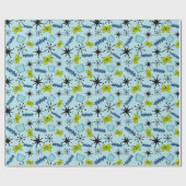 Atomische Blues und Green auf blauem Medium Geschenkpapier (Flach)