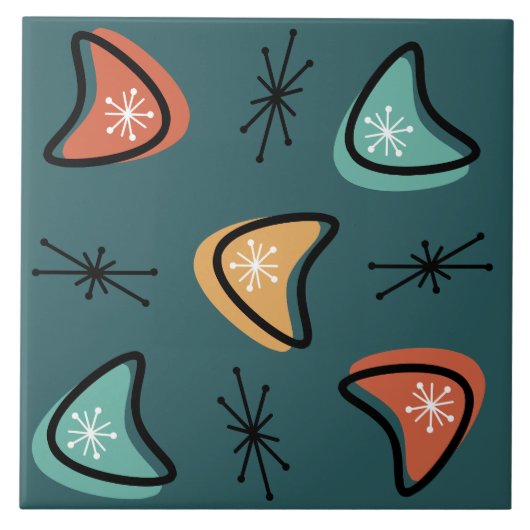Atomische Boomerangs-Sternexplosionen Aquamarin Fliese (Vorderseite)